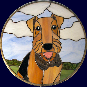 stained glass window - airdale dog