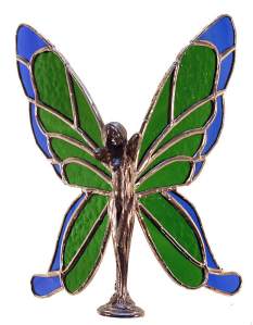 Butterfly lady with stained glass wings