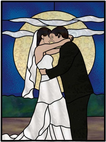 stained glass bride and groom