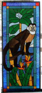 Stained glass Capuchin Monkey window