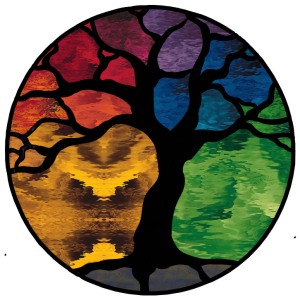 Rainbow Tree of Life stained glass panel
